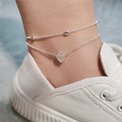 Bracelet de Cheville Chaîne Cœur Bohème pour Femmes